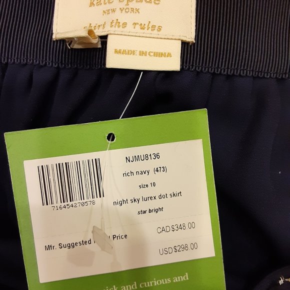 KATE SPADE Night Sky Dot Silver Navy Skirt - Picture 5 of 6